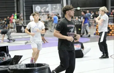 Travis Cardenas warming up before a tournament